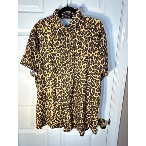 Luc Matton Men's Short Sleeve Button Up Shirt XXL Leopard Print Design Fashion - Picture 1 of 6